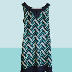 Jessica Howard 8 sleeveless, green, blue, white shift dress. Work, travel, fall